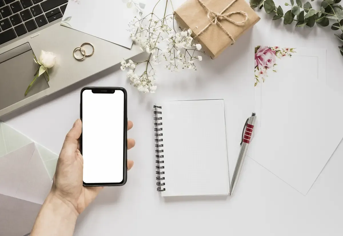 Phone with notebook and gift