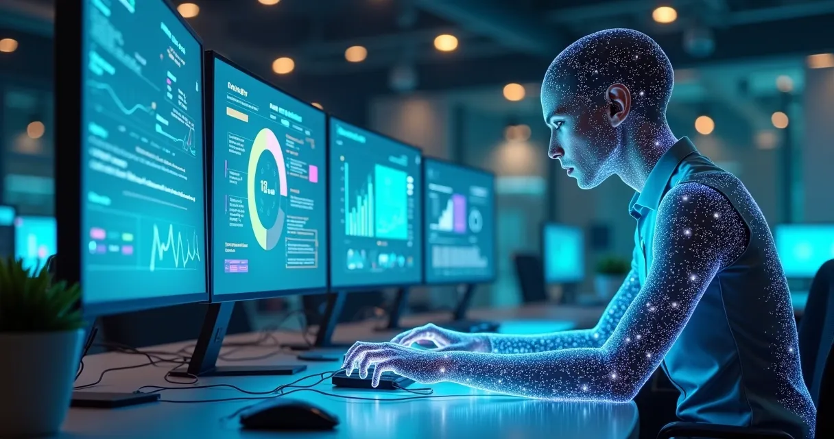 Ilustração de agente digital trabalhando em diversos processos de vendas