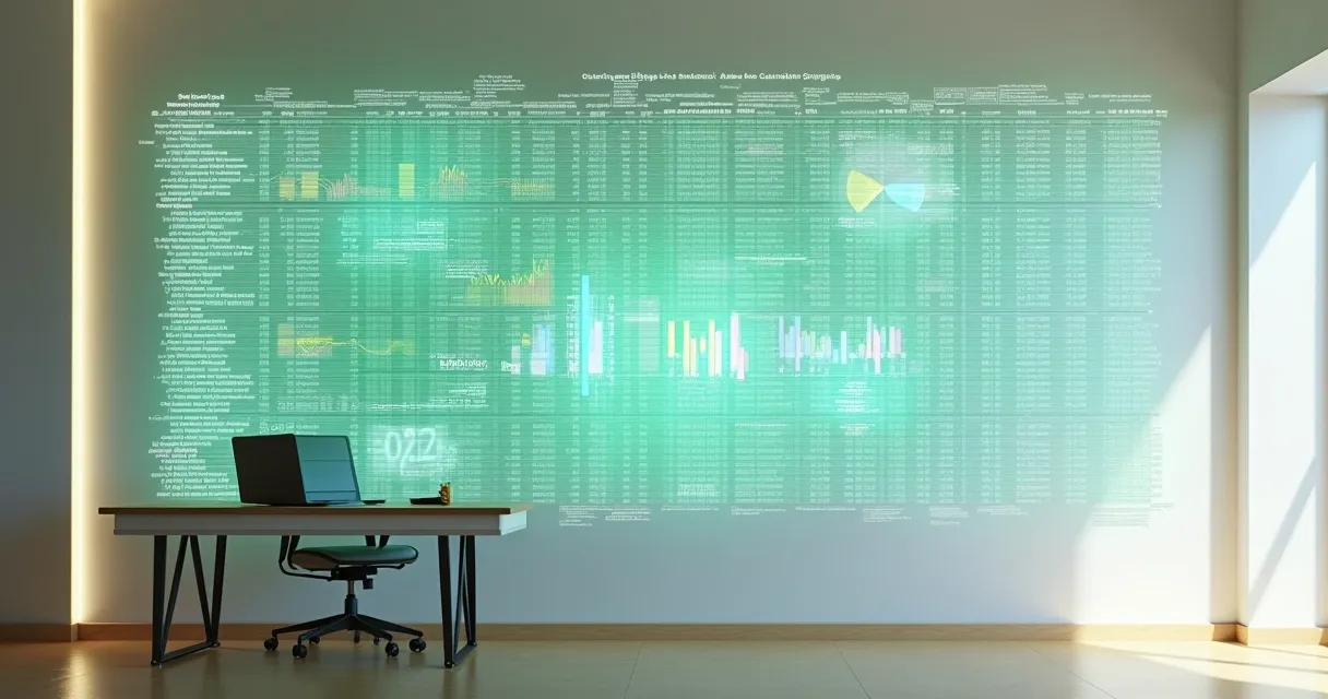 Painel grande com planilhas se automatizando por inteligência artificial