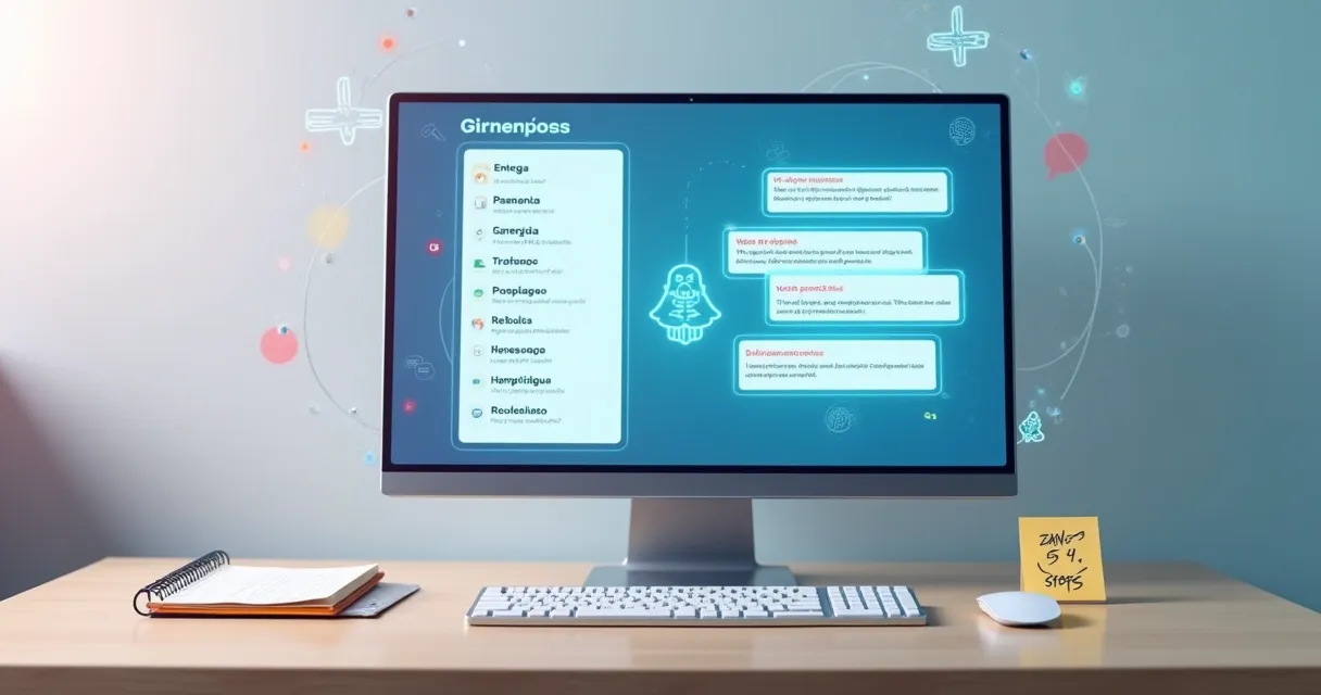Interface de chatbot com lista de perguntas frequentes na tela