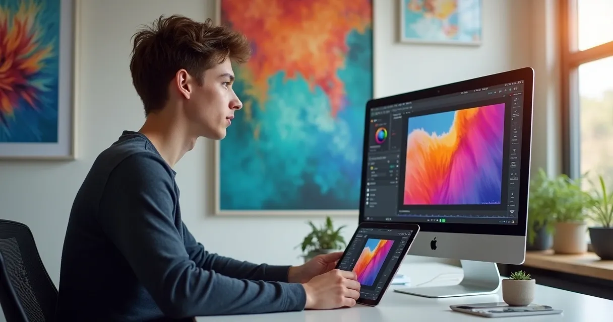 Freelancer usando IA para criar imagens digitais 