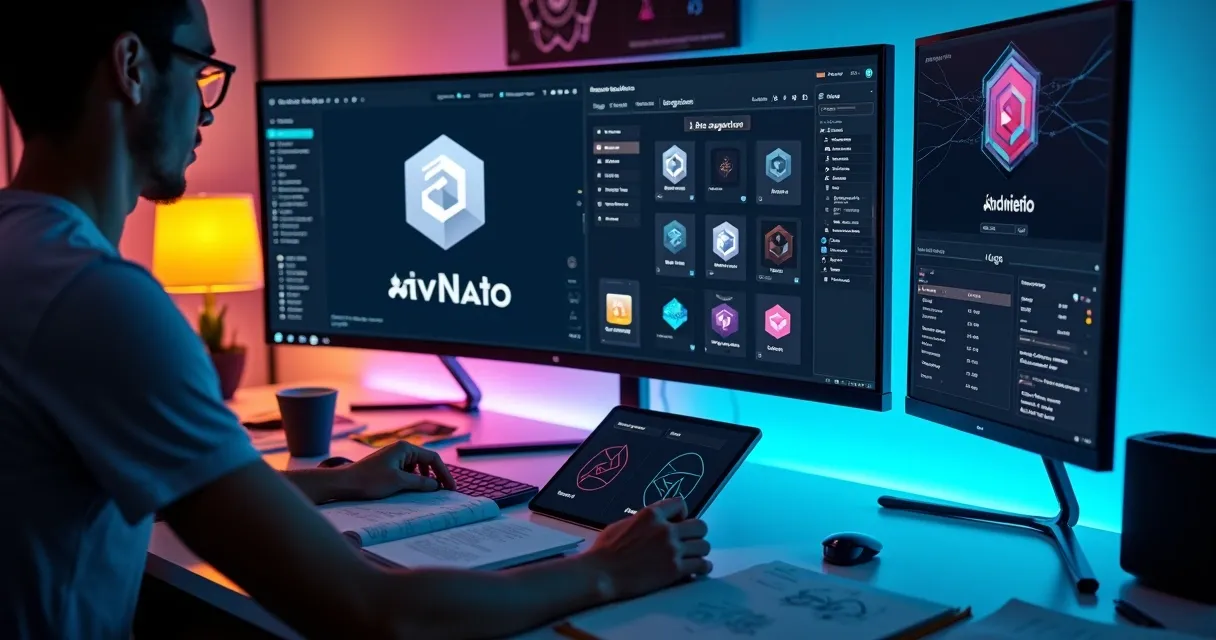 Designer ajustando logotipo em tela com recursos de inteligência artificial