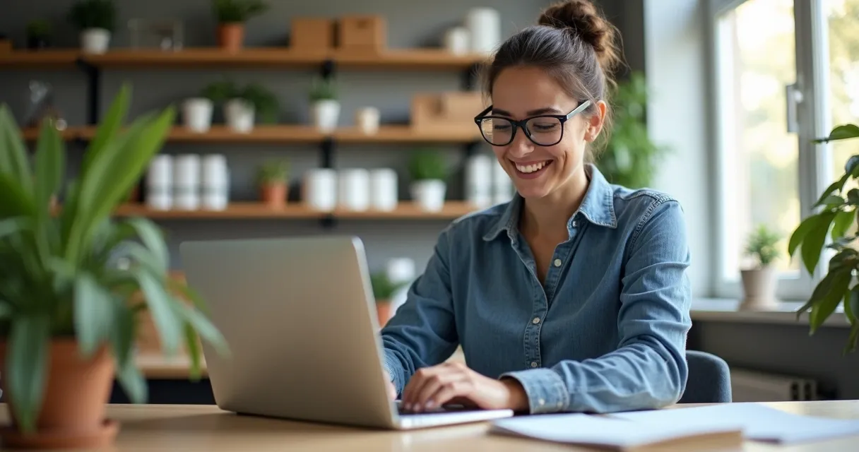 Empresário de pequeno negócio usando IA no notebook 