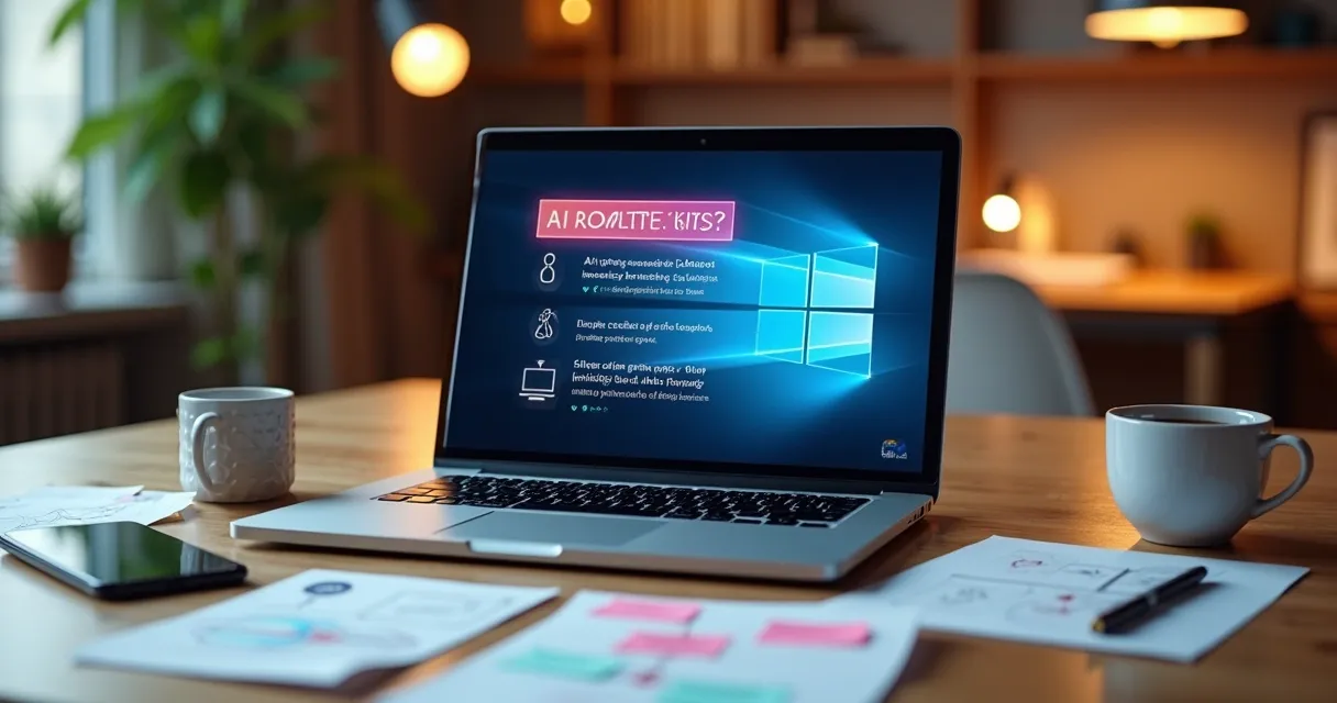 Notebook com tela exibindo comandos de IA em destaque 